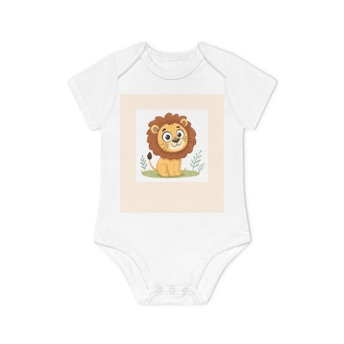 Design IA: lion stylisé, illustration centrée style cartoon